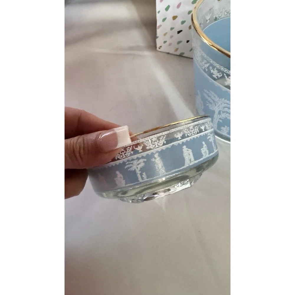 Jeanette Glass Hellenic Wedgwood Blue Grecian 2 Bowls/Trays Open Bowl (Ice)